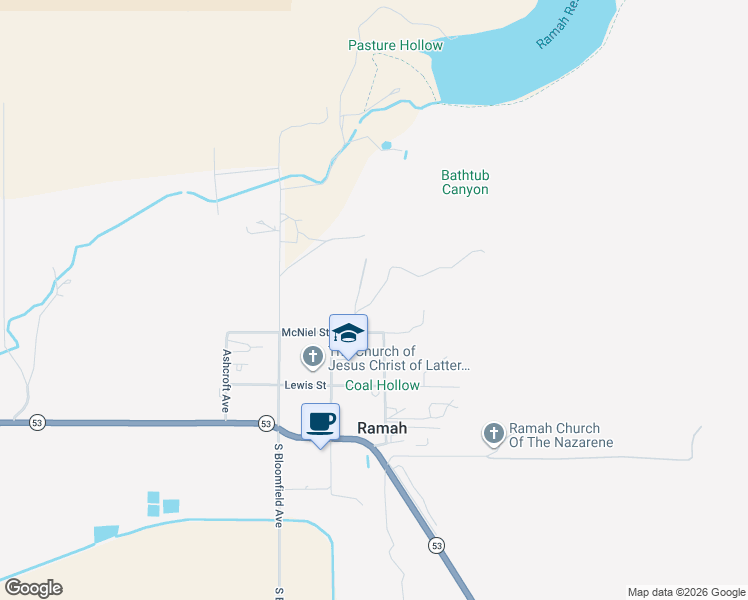 map of restaurants, bars, coffee shops, grocery stores, and more near Weight Drive in Ramah