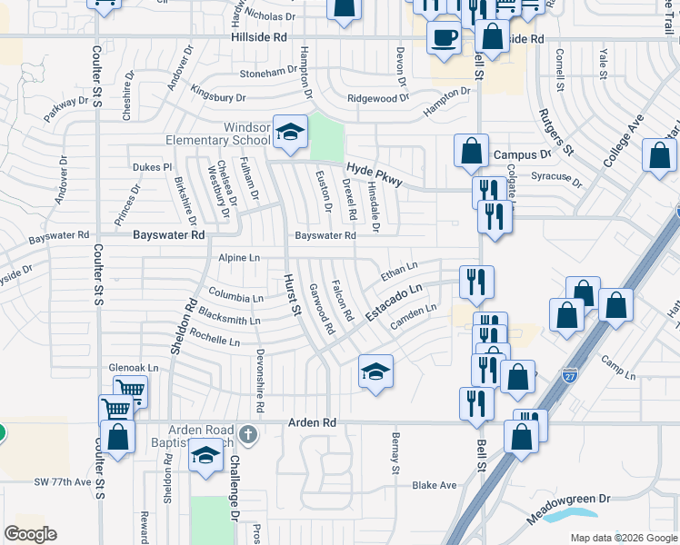 map of restaurants, bars, coffee shops, grocery stores, and more near 6507 Falcon Road in Amarillo