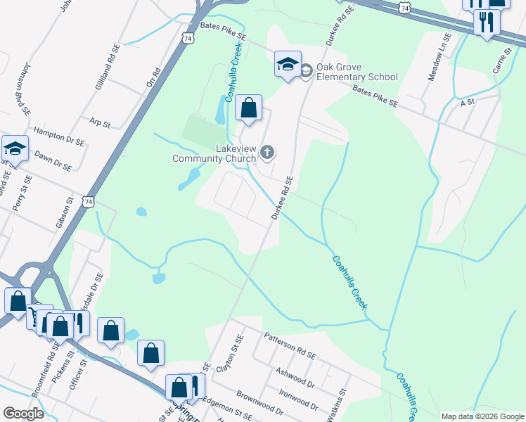 map of restaurants, bars, coffee shops, grocery stores, and more near 940 Durkee Rd SE in Cleveland