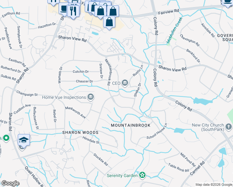 map of restaurants, bars, coffee shops, grocery stores, and more near 3200 Highview Road in Charlotte