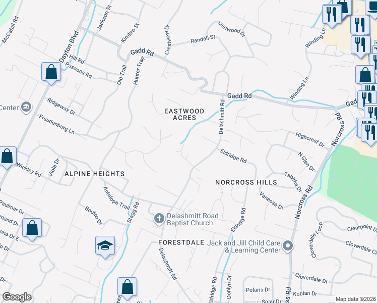 map of restaurants, bars, coffee shops, grocery stores, and more near 517 Woodrose Lane in Red Bank