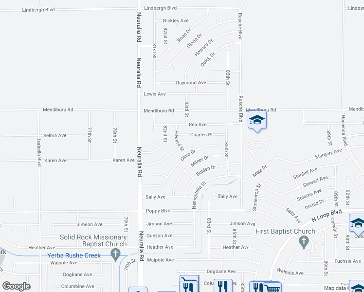 map of restaurants, bars, coffee shops, grocery stores, and more near 21734 Edward Street in California City