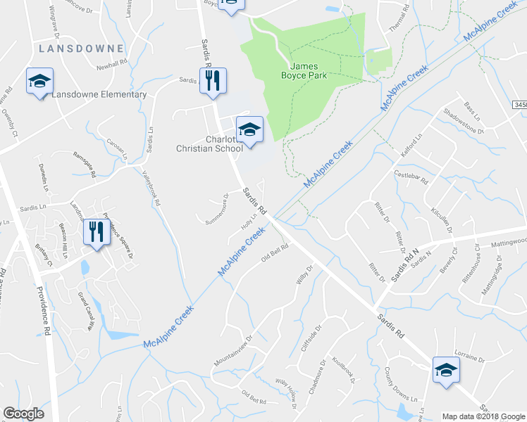 map of restaurants, bars, coffee shops, grocery stores, and more near 7301 Sardis Road in Charlotte