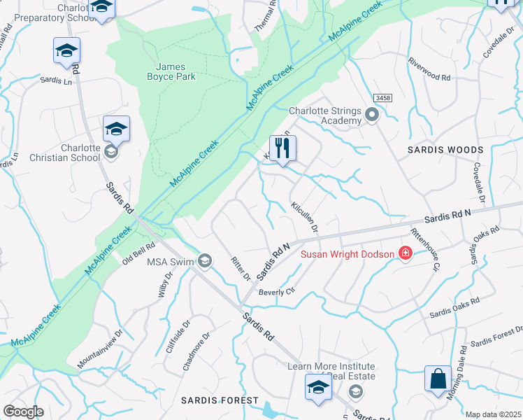 map of restaurants, bars, coffee shops, grocery stores, and more near 318 O'Shanta Court in Charlotte