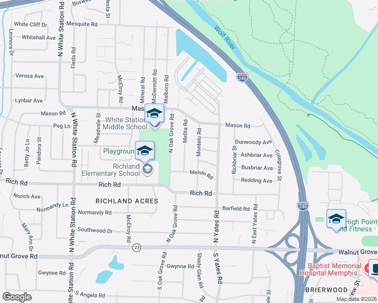 map of restaurants, bars, coffee shops, grocery stores, and more near 235 Montelo Road in Memphis