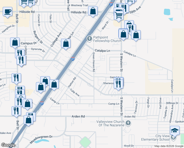 map of restaurants, bars, coffee shops, grocery stores, and more near 4800 Gary Ln in Amarillo