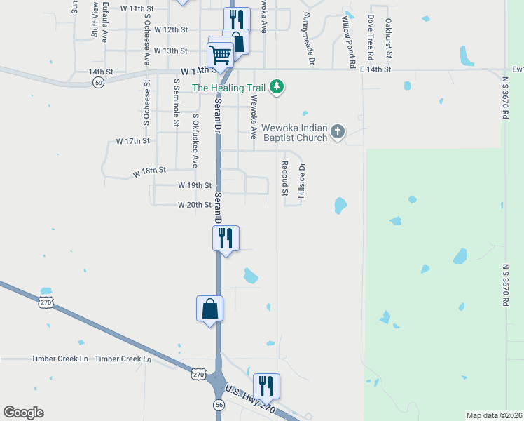 map of restaurants, bars, coffee shops, grocery stores, and more near 22 Rondel Drive in Wewoka