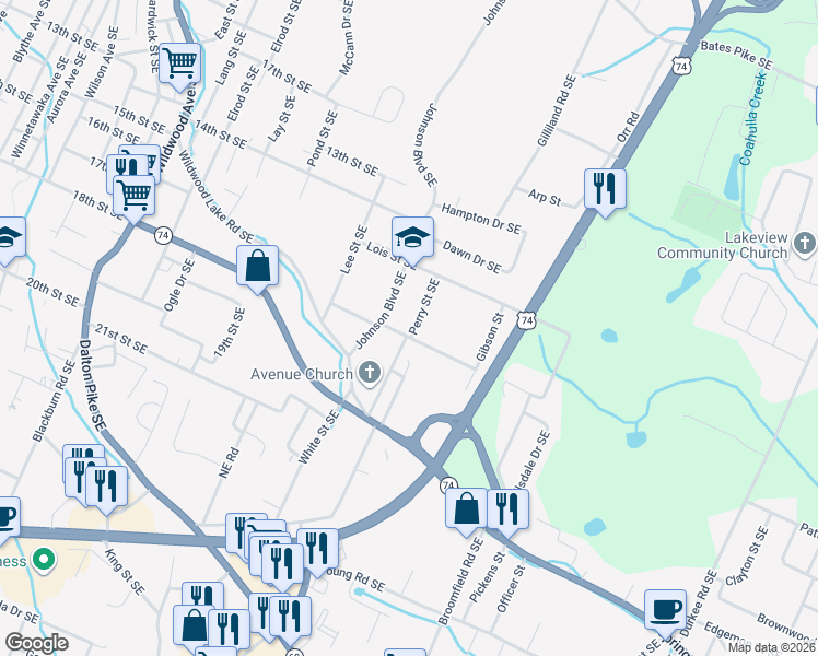 map of restaurants, bars, coffee shops, grocery stores, and more near 1900 Washington Avenue in Cleveland