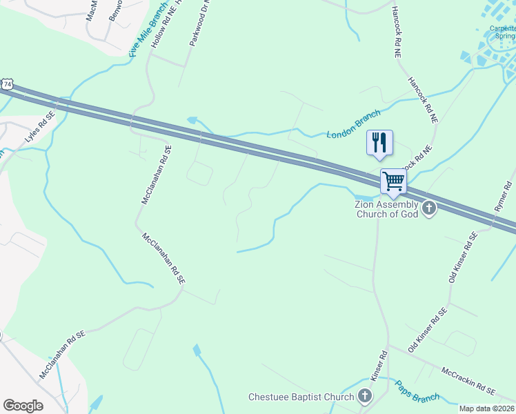 map of restaurants, bars, coffee shops, grocery stores, and more near 219 Crescent Drive Southeast in Cleveland