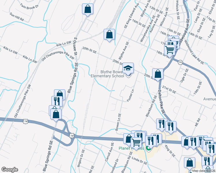 map of restaurants, bars, coffee shops, grocery stores, and more near 2122 Century Avenue Southeast in Cleveland
