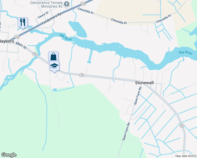 map of restaurants, bars, coffee shops, grocery stores, and more near 15946 North Carolina 55 in Merritt