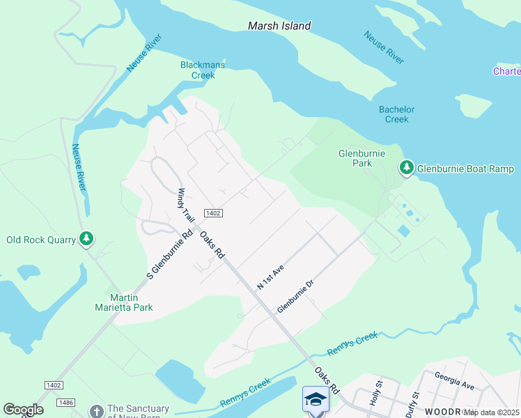 map of restaurants, bars, coffee shops, grocery stores, and more near 218 Attmore Drive in New Bern