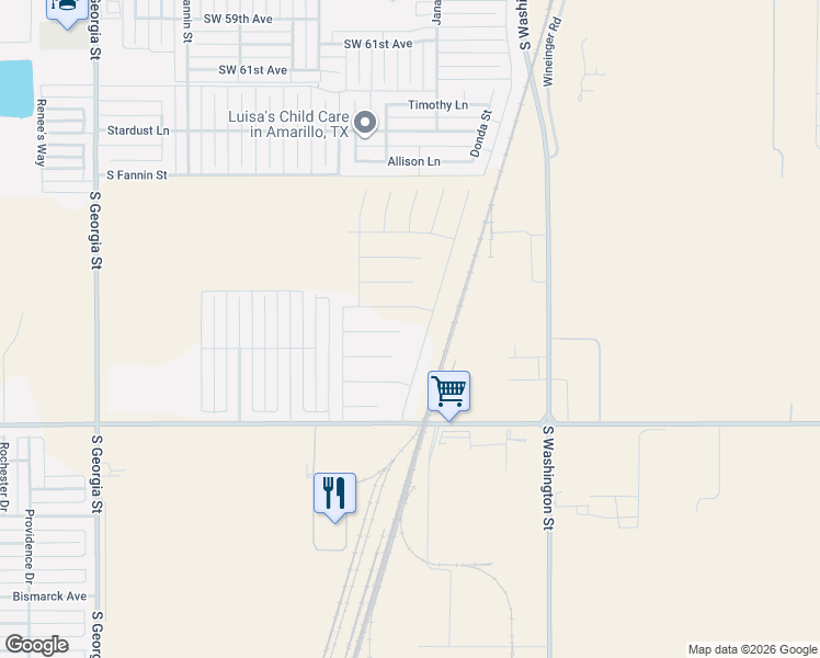 map of restaurants, bars, coffee shops, grocery stores, and more near 1801 West Farmers Avenue in Amarillo