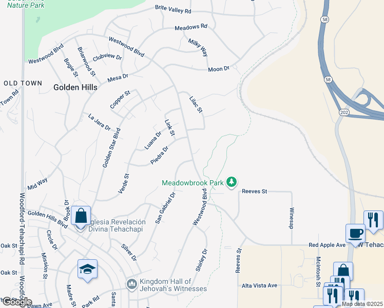 map of restaurants, bars, coffee shops, grocery stores, and more near Westwood Boulevard in Golden Hills