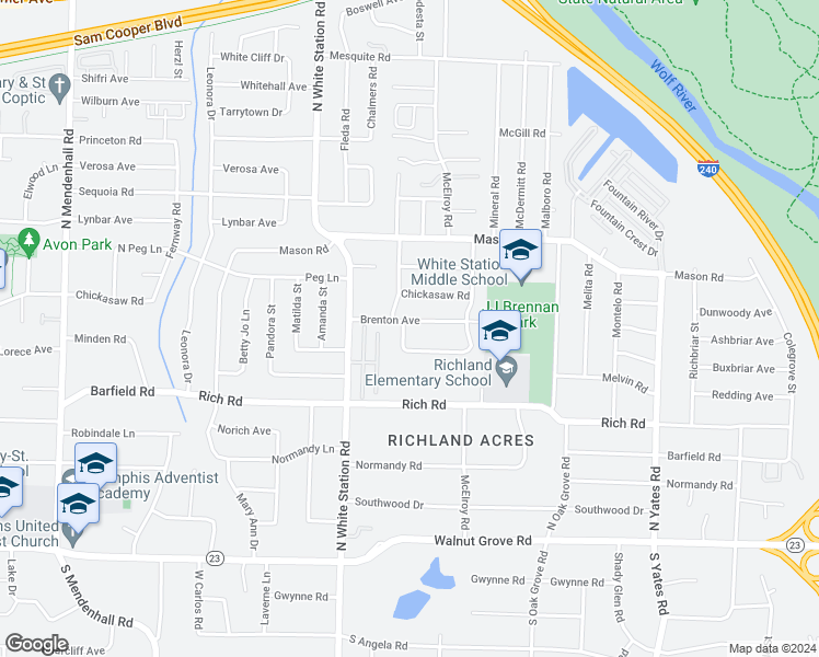 map of restaurants, bars, coffee shops, grocery stores, and more near 5308 Denwood Avenue in Memphis