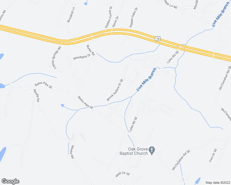 map of restaurants, bars, coffee shops, grocery stores, and more near 100 Brook Hollow Drive Southeast in Cleveland