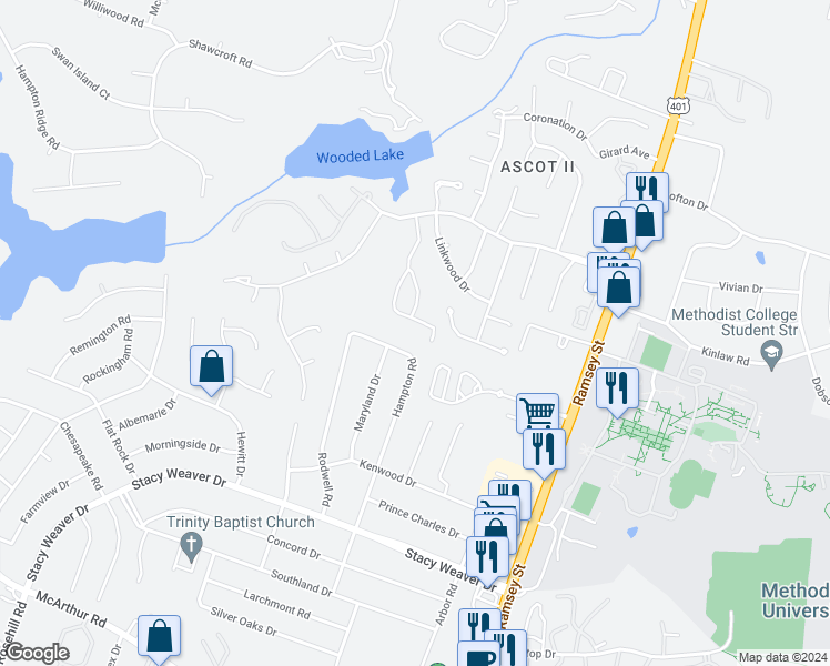 map of restaurants, bars, coffee shops, grocery stores, and more near 380 Bubble Creek Court in Fayetteville
