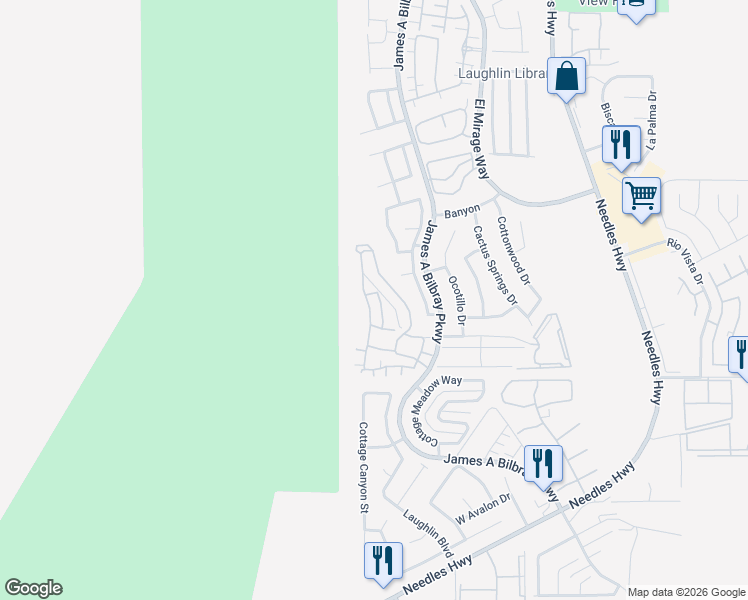 map of restaurants, bars, coffee shops, grocery stores, and more near 3251 Pheasant Hills Way in Laughlin