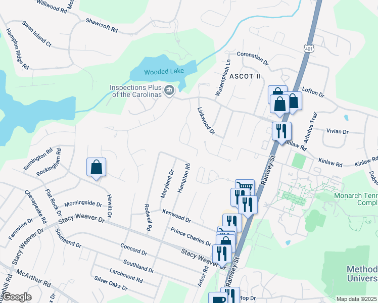 map of restaurants, bars, coffee shops, grocery stores, and more near 380 Bubble Creek Court in Fayetteville