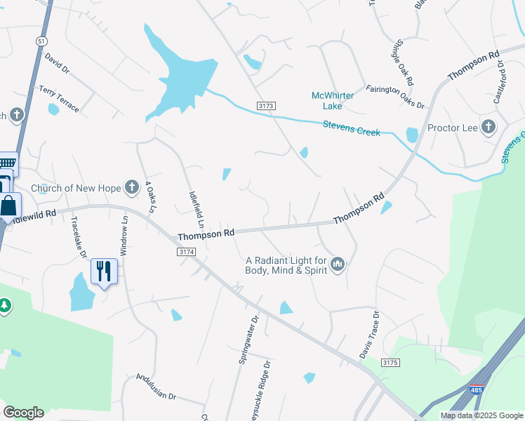 map of restaurants, bars, coffee shops, grocery stores, and more near 14015 Thompson Road in Mint Hill