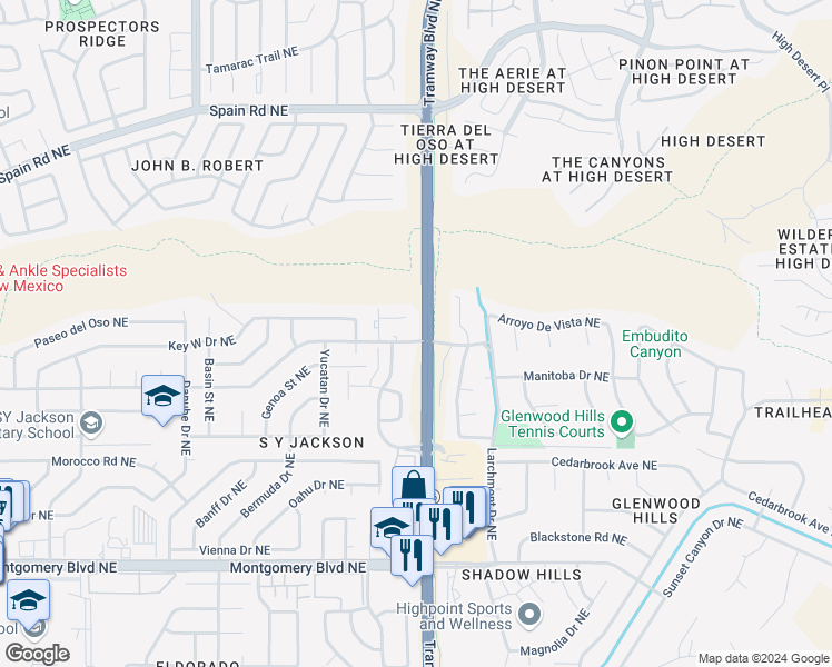 map of restaurants, bars, coffee shops, grocery stores, and more near in Albuquerque