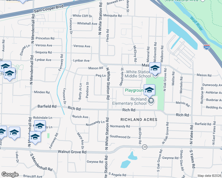 map of restaurants, bars, coffee shops, grocery stores, and more near 239 Brenrich Cove North in Memphis