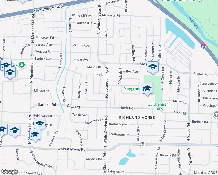 map of restaurants, bars, coffee shops, grocery stores, and more near 233 North White Station Road in Memphis