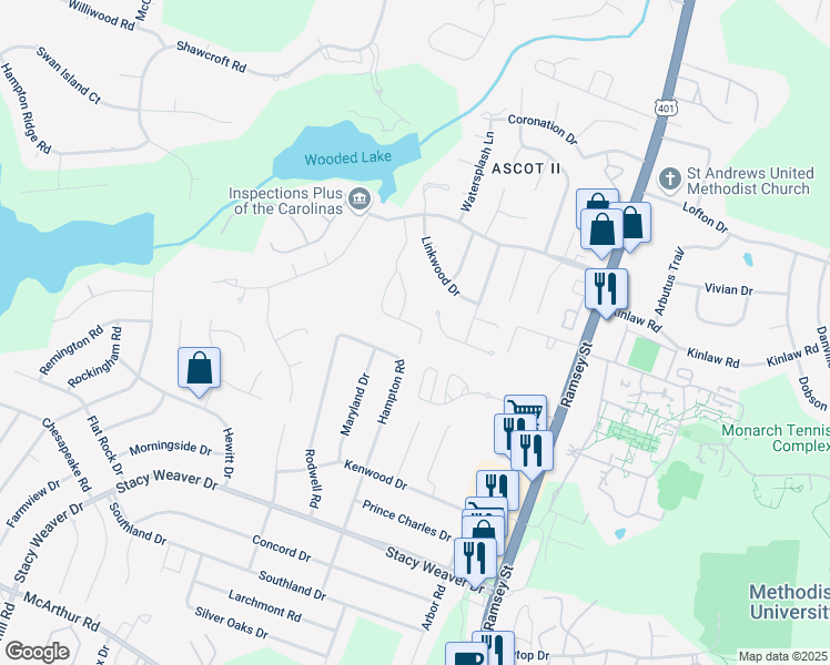 map of restaurants, bars, coffee shops, grocery stores, and more near 392 Bubble Creek Court in Fayetteville
