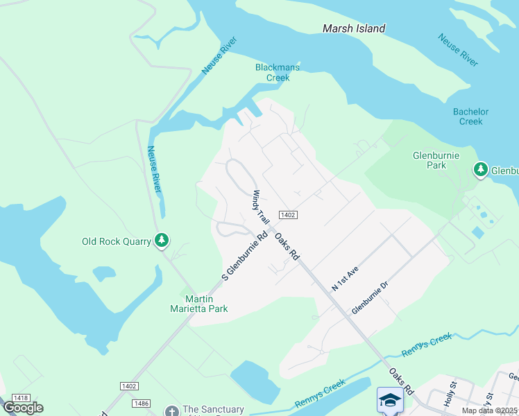 map of restaurants, bars, coffee shops, grocery stores, and more near 3510 Windy Trail in New Bern
