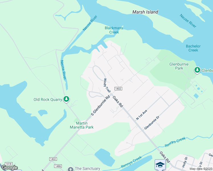 map of restaurants, bars, coffee shops, grocery stores, and more near 3510 Windy Trail in New Bern