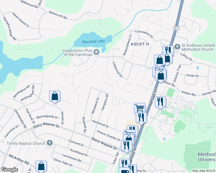 map of restaurants, bars, coffee shops, grocery stores, and more near 382 Bubble Creek Court in Fayetteville