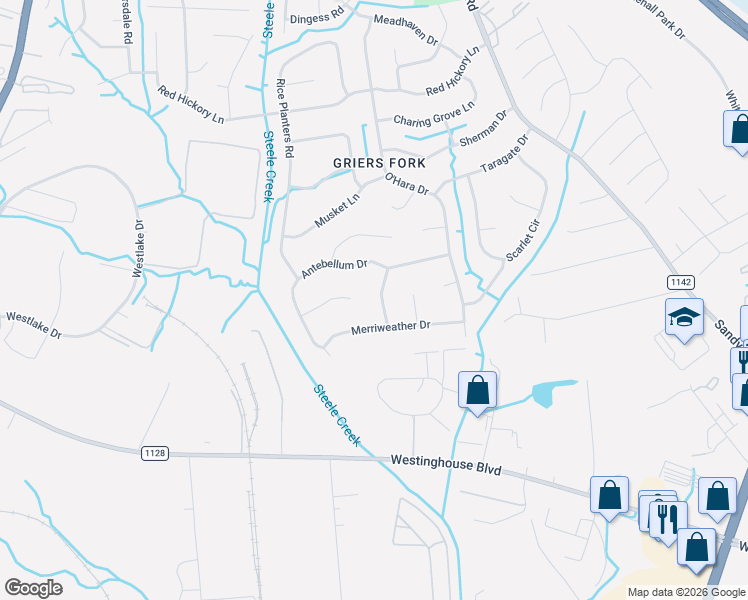 map of restaurants, bars, coffee shops, grocery stores, and more near 2724 Johnny Reb Lane in Charlotte