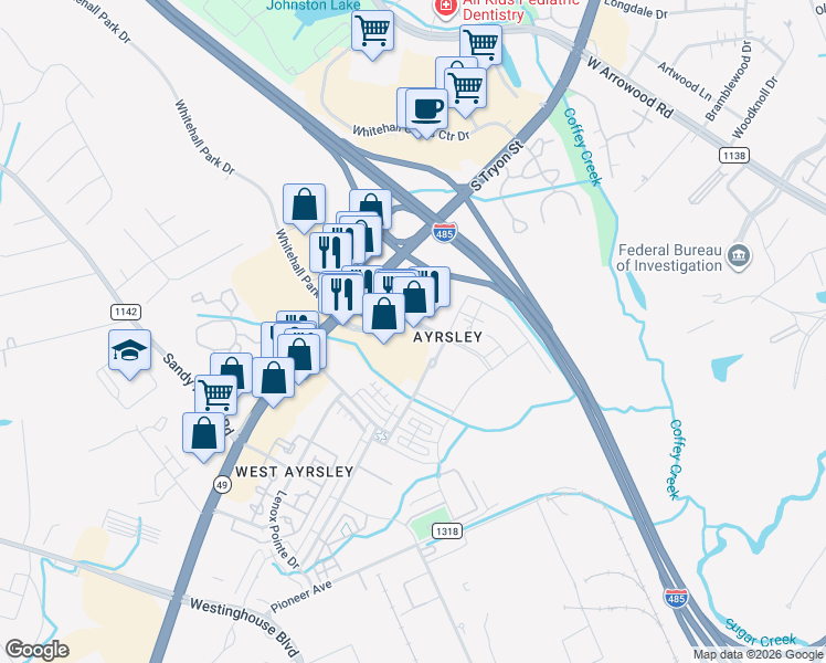 map of restaurants, bars, coffee shops, grocery stores, and more near in Charlotte