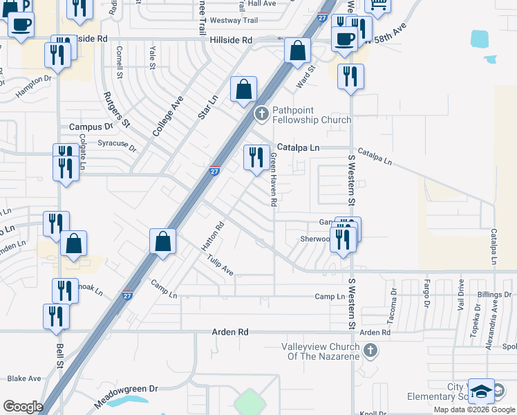 map of restaurants, bars, coffee shops, grocery stores, and more near 4800 Gary Lane in Amarillo