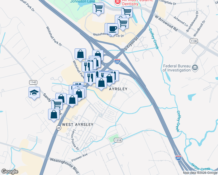 map of restaurants, bars, coffee shops, grocery stores, and more near in Charlotte