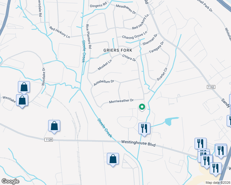 map of restaurants, bars, coffee shops, grocery stores, and more near 12748 Johnny Reb Lane in Charlotte