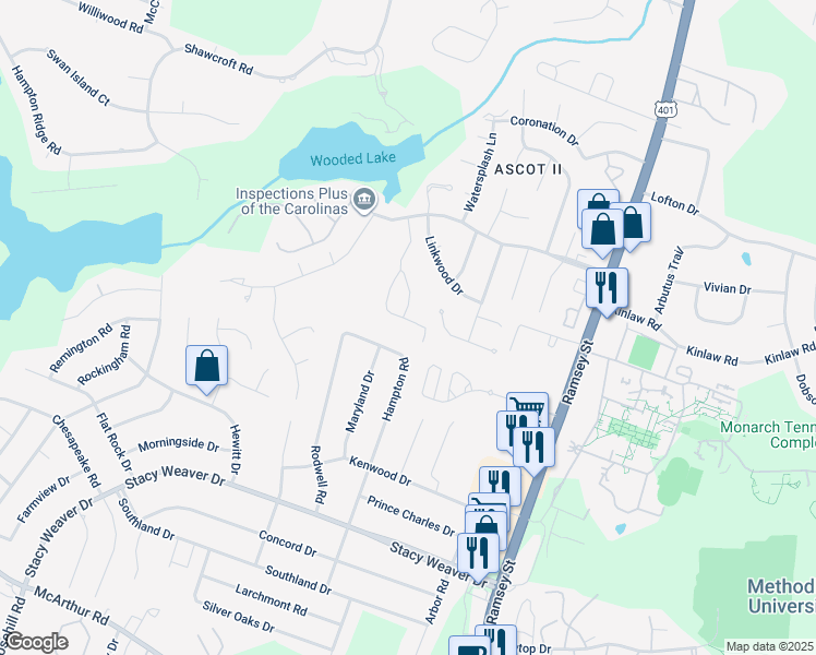 map of restaurants, bars, coffee shops, grocery stores, and more near 382 Bubble Creek Court in Fayetteville