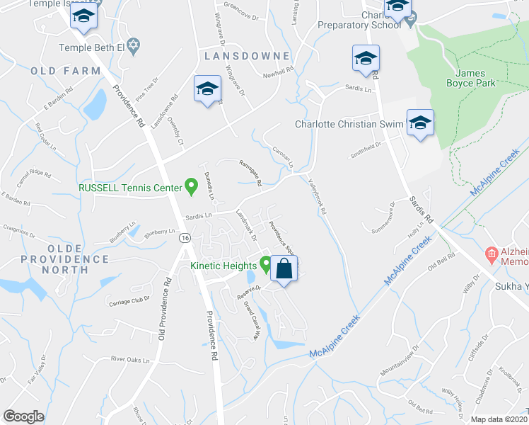 map of restaurants, bars, coffee shops, grocery stores, and more near 7124 Providence Square Drive in Charlotte