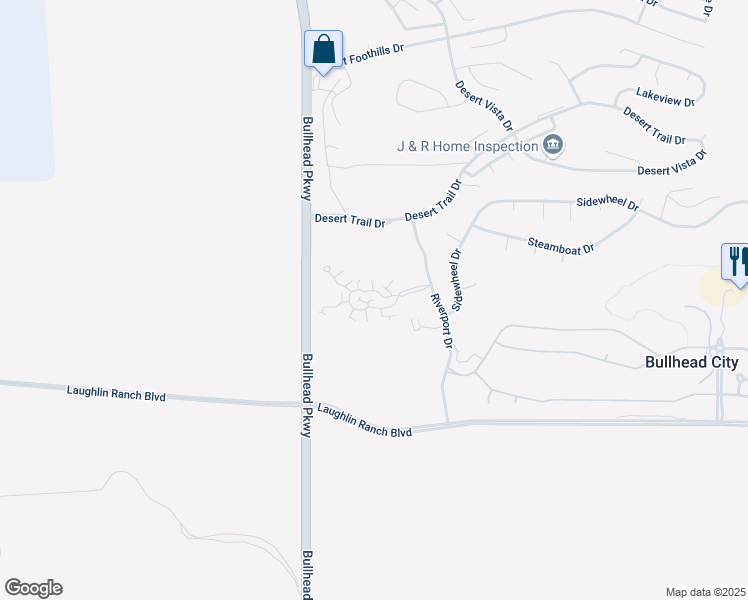 map of restaurants, bars, coffee shops, grocery stores, and more near 1369 Harker Court in Bullhead City