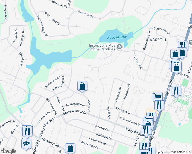 map of restaurants, bars, coffee shops, grocery stores, and more near 5811 Cherrystone Drive in Fayetteville