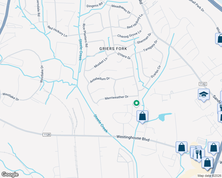 map of restaurants, bars, coffee shops, grocery stores, and more near 12748 Johnny Reb Lane in Charlotte