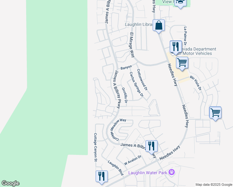 map of restaurants, bars, coffee shops, grocery stores, and more near 3238 Canyon Terrace Drive in Laughlin