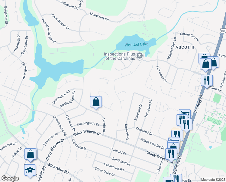 map of restaurants, bars, coffee shops, grocery stores, and more near 5811 Cherrystone Drive in Fayetteville