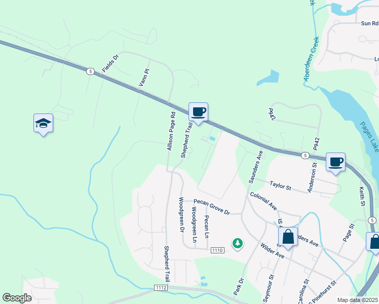 map of restaurants, bars, coffee shops, grocery stores, and more near 185 Shepherd Trail in Aberdeen