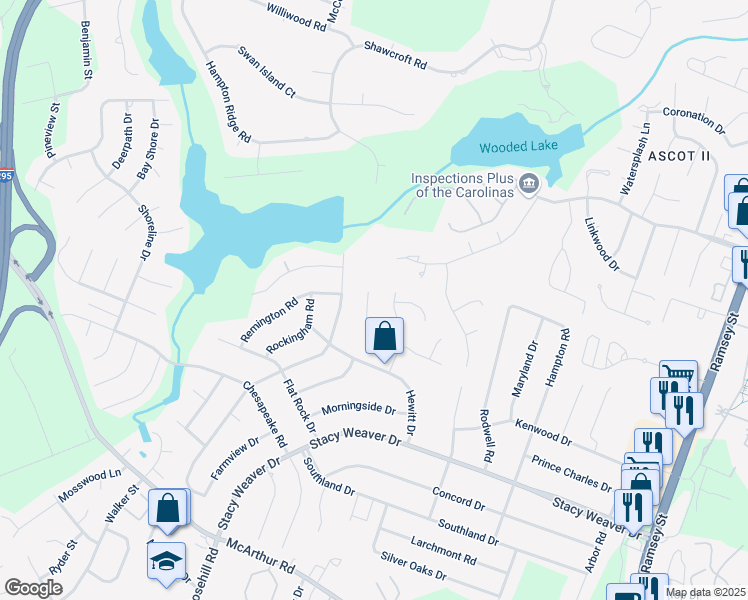 map of restaurants, bars, coffee shops, grocery stores, and more near 536 Nottingham Drive in Fayetteville