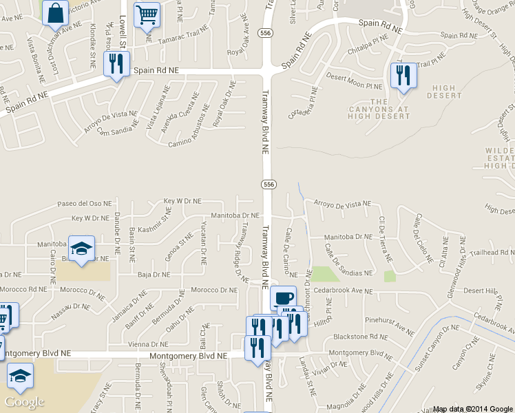 map of restaurants, bars, coffee shops, grocery stores, and more near in Albuquerque