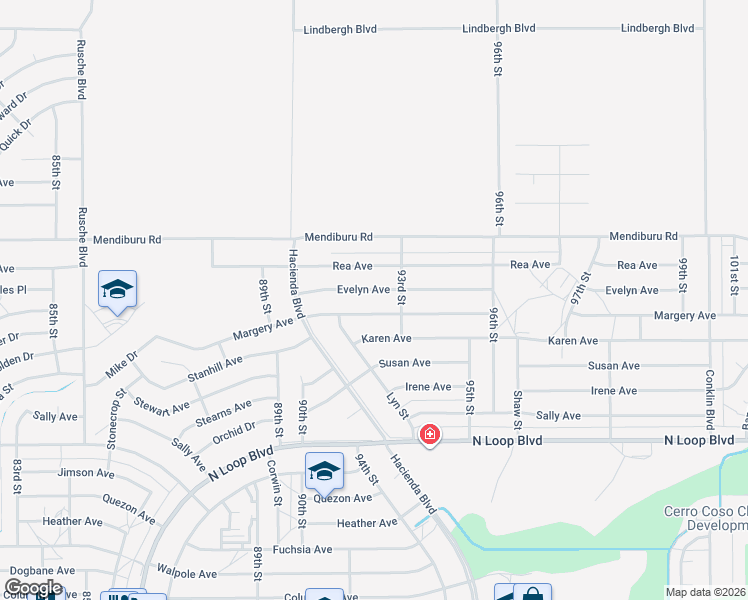 map of restaurants, bars, coffee shops, grocery stores, and more near 9200 Evelyn Avenue in California City