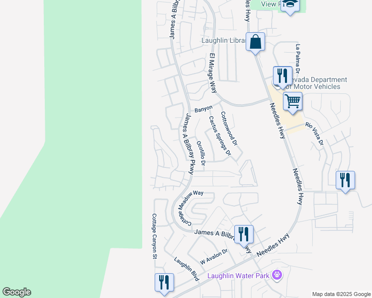 map of restaurants, bars, coffee shops, grocery stores, and more near 3230 Canyon Terrace Drive in Laughlin