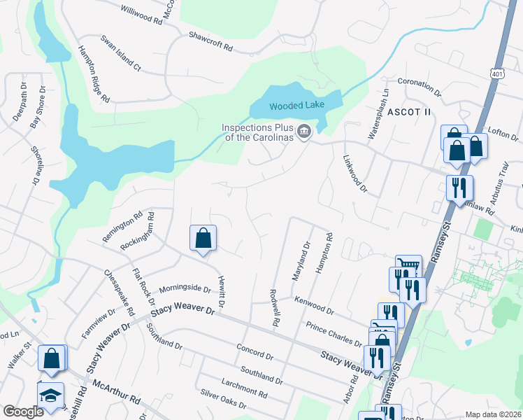 map of restaurants, bars, coffee shops, grocery stores, and more near 427 Lionshead Road in Fayetteville