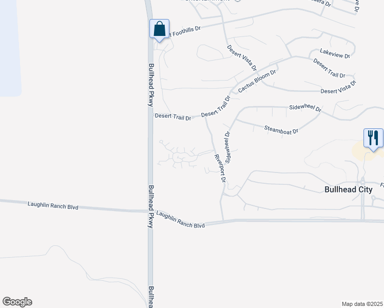 map of restaurants, bars, coffee shops, grocery stores, and more near Riverport Dr in Bullhead City